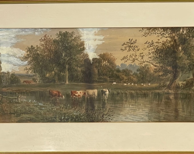 Lovely 19th Century Watercolour of Cattle in the River ‘Near Alton Hampshire’ - Unsigned