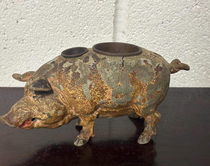 Superb Antique 19th Century Very Well Patinated Metal Pig Ink Well