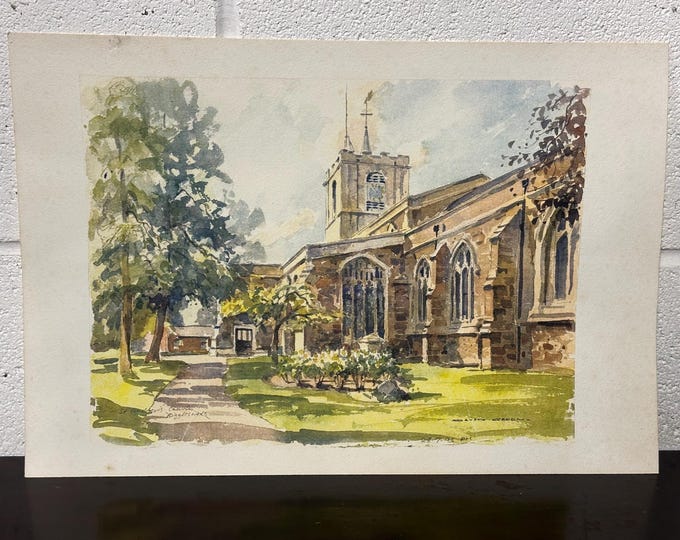 Original Watercolour of St Andrew’s Church in Biggleswade by David Green 1995