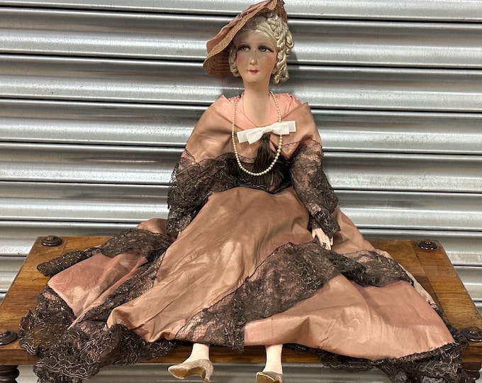 Vintage Boudoir Cloth Sofa Doll – Hand-Painted Face – 1920s/30s Style