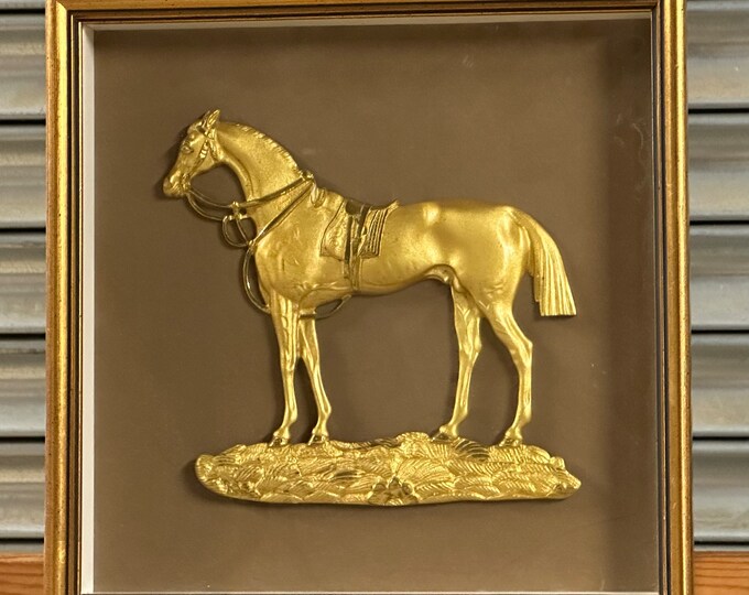 Beautiful Antique Gilt Cast Gold Coloured Metal Relief Figure Of A Horse