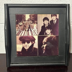 Vintage Wooden Tray With Tiled Photographic Prints Of The Beatles - Perfect Gift