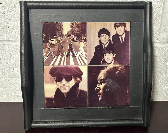 Vintage Wooden Tray With Tiled Photographic Prints Of The Beatles - Perfect Gift