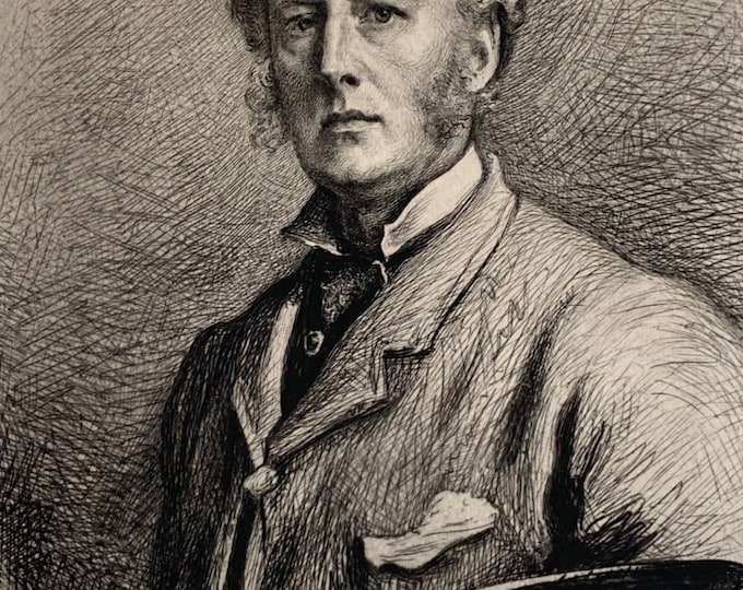 19th Century Self Portrait Of Sir John Millais Etched On Woven Paper By Charles Albert Waltner in 1882