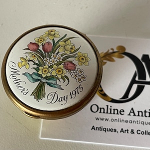 Rare Halcyon Days Enamels Bilston & Battersea Mother's Day 1975 Trinket Box with Presentation Box