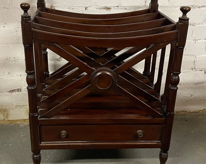 Gorgeous c1900 Mahogany Chippendale Style Canterbury on Brass Castors