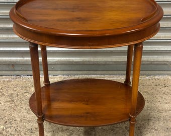Vintage Burr Yew Wood Oval Side Table with Gallery Rail Top