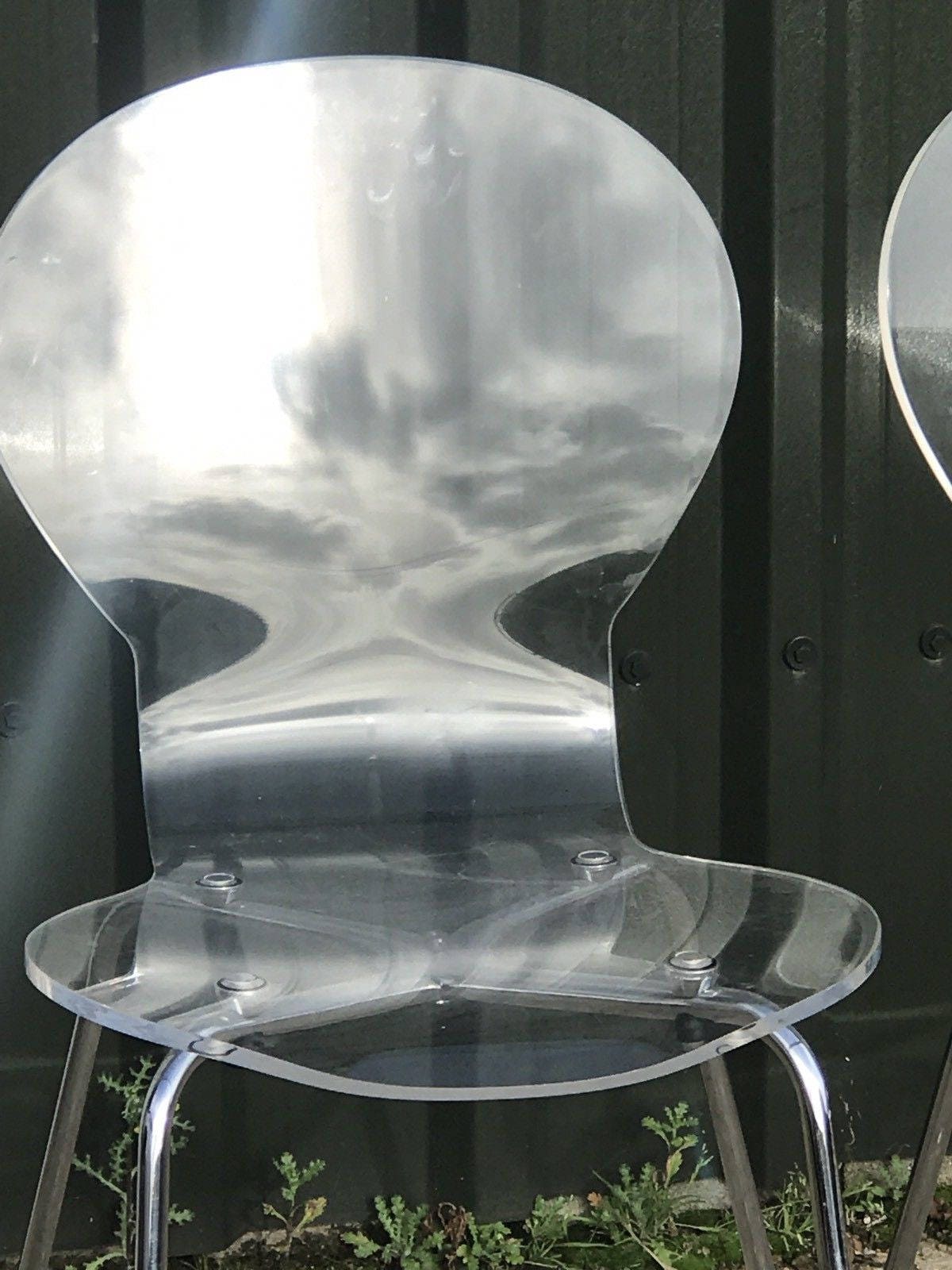 Pair Of Retro Designer Perspex Clear Plastic Chairs