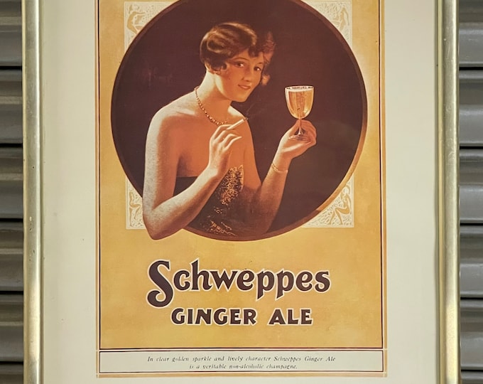 Vintage Framed Art Deco Style Schweppes Ginger Ale Advertising Print