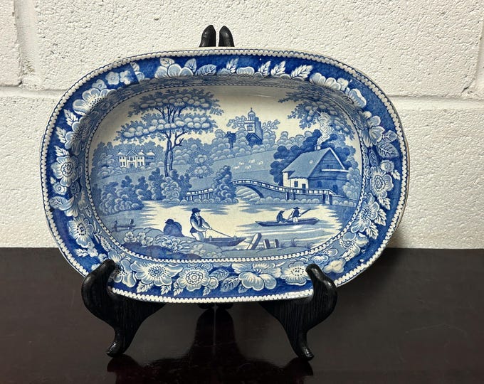 Beautiful Large Staffordshire 19th Century Blue And White Serving Bowl