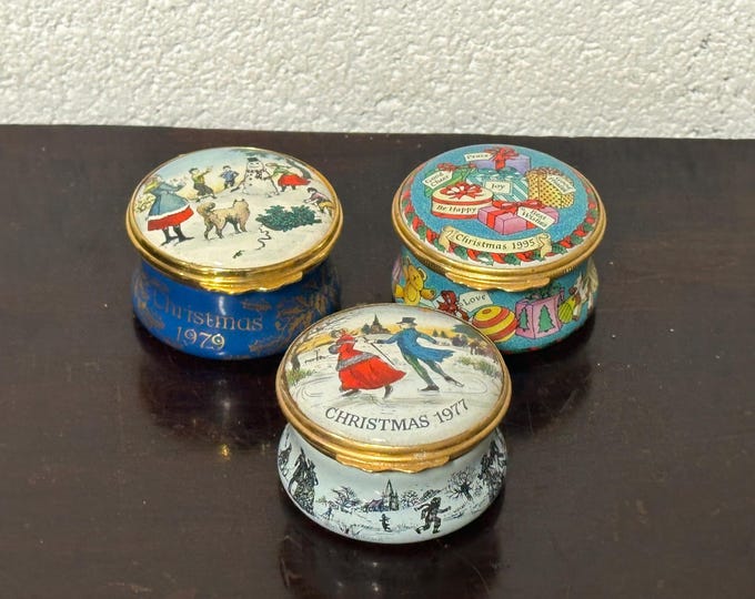 Beautiful Christmas Halcyon Days Christmas Trinket Boxes 1977, 1979 And 1995