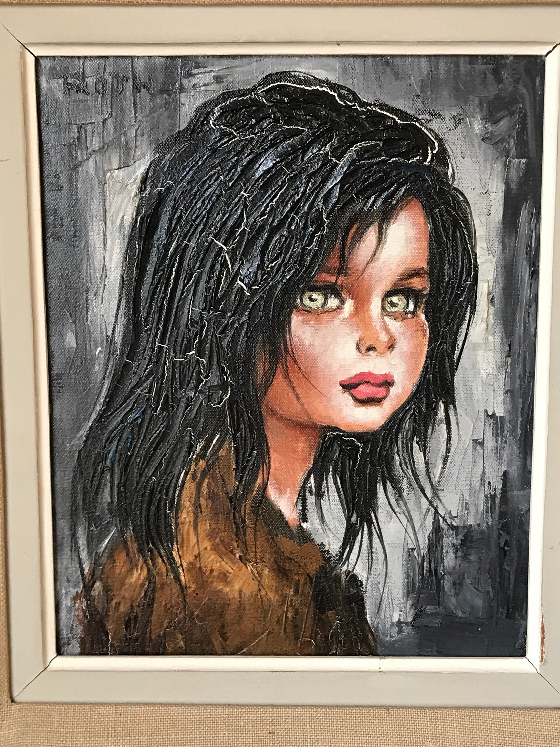 Lovely Original Mid Century Oil Painting of A Young Girl by