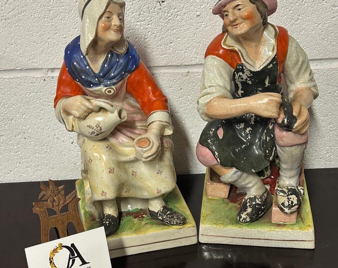 Pair of Large Mid 19th Century Staffordshire figures of  Jobson & Nell (Cobbler and wife)