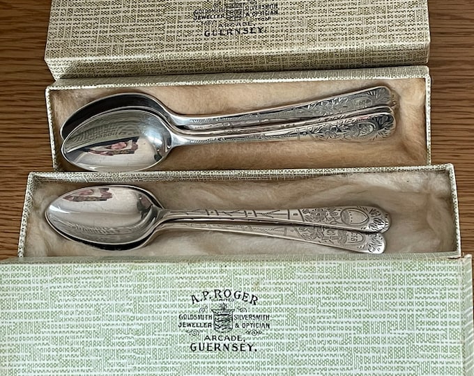 Two Boxed Sets of Adolphe Peter Roger of Guernsey Solid Silver Teaspoons
