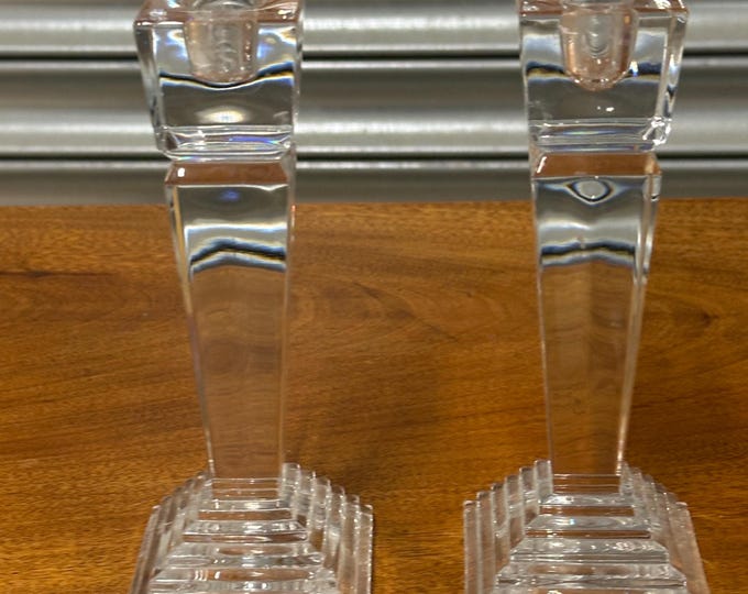 Pair Of Art Deco Style Glass Candle Holders / Candlesticks