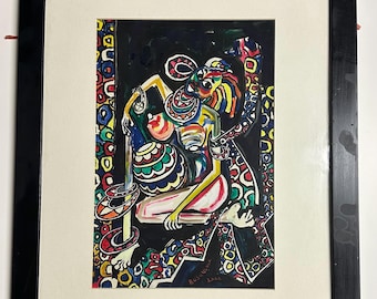 Original Mixed Media Abstract Painting Of A Woman By Andrew Busuulwa - Dated 2000