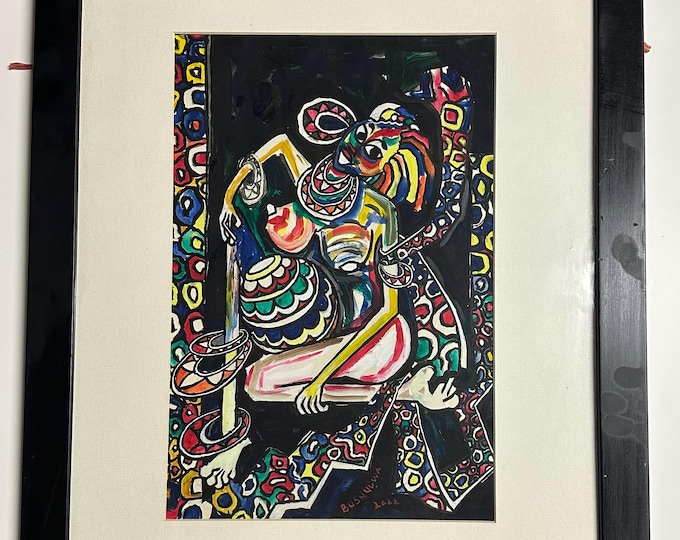 Original Mixed Media Abstract Painting Of A Woman By Andrew Busuulwa - Dated 2000