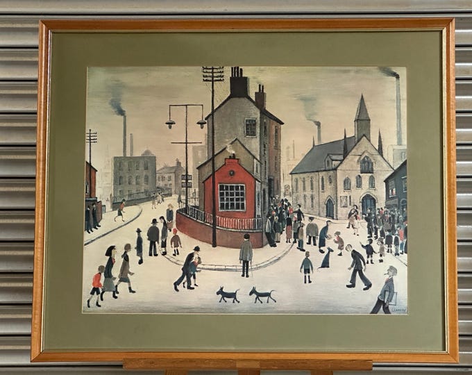 Superb Large Framed and Glazed Print Titled, A Street In Clitheroe after L. S. Lowry (1887-1976) by Medici Society 1978
