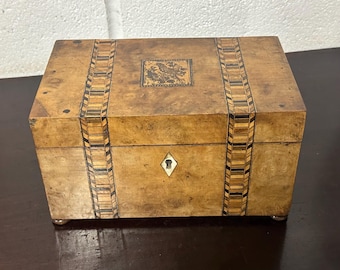 Lovely 19th Century Antique Tunbridgeware Marquetry Tea Caddy