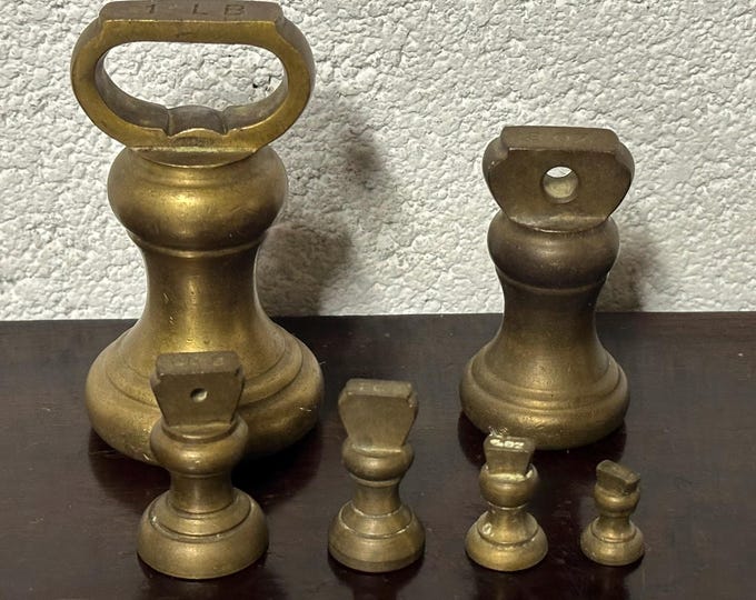 Set Of Six Antique English Brass Scale Weights