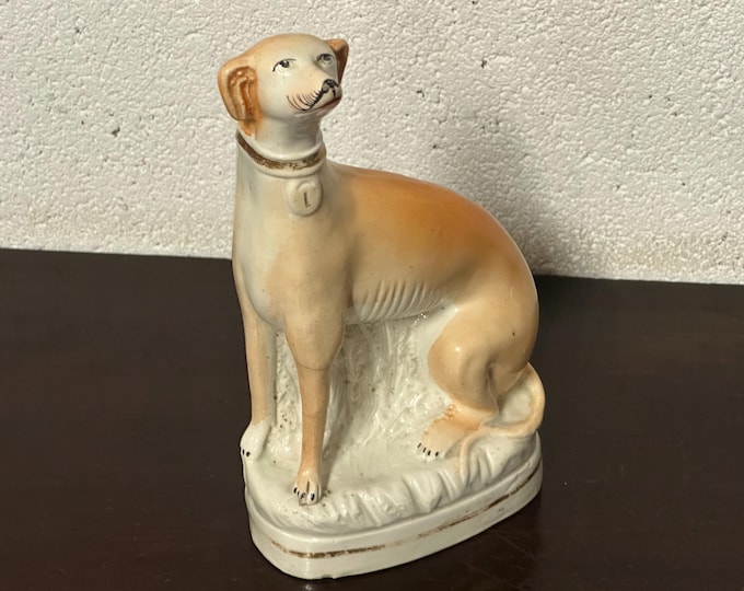 Antique Staffordshire Greyhound Pottery Figurine, Rare Fireside Dog