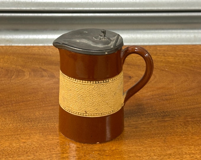 Lovatt’s Langley Ware Pottery Vintage Jug with Pewter Lid Stamped to base