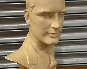 Vintage 1960s Male Mannequin Head Bust Plaster Display Retro Shop Prop