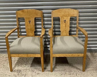 Stunning Pair Of Circa Early 1900’s Swedish Birch Armchairs With Ebony Marquetry