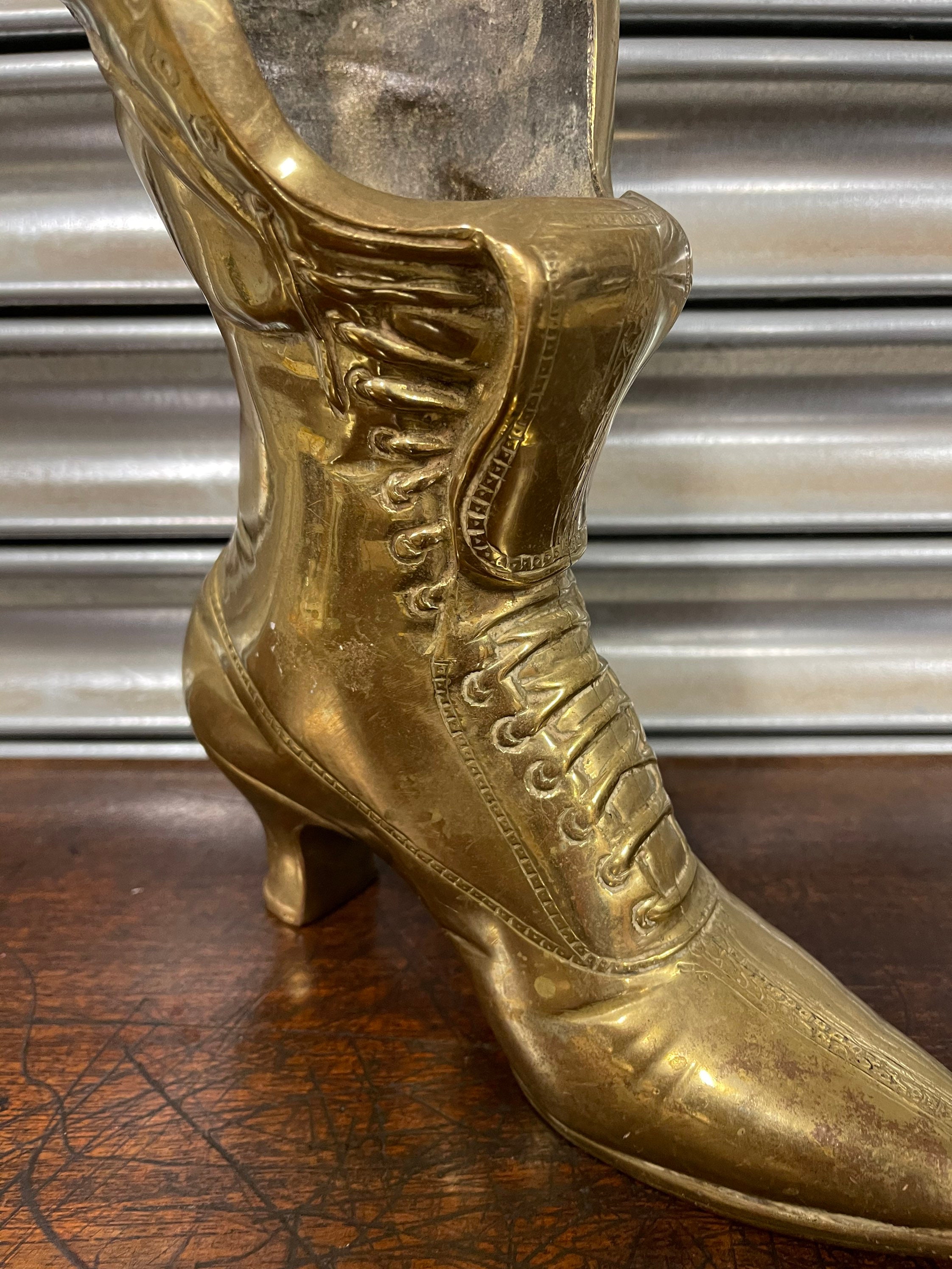 Large Antique Victorian Brass Ladies Boot Shoe