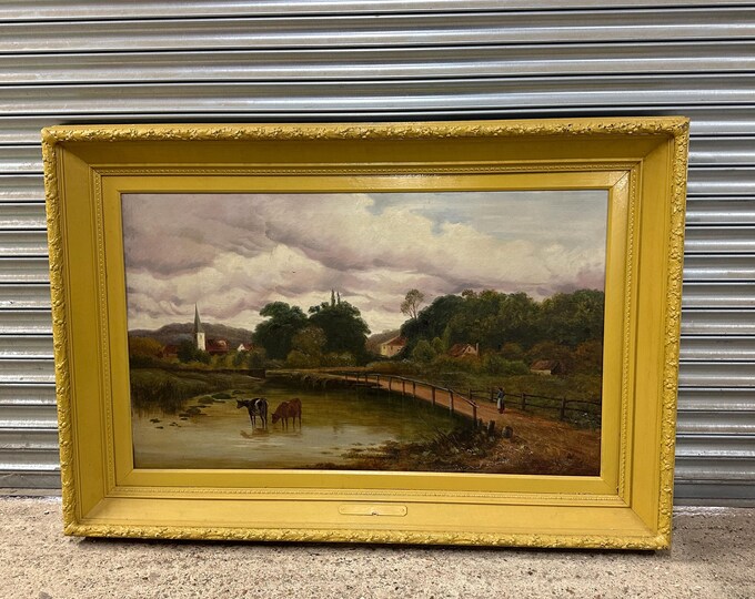 Very Large 19th Century Oil Painting Of Godalming Bridge By Phil Stanmore