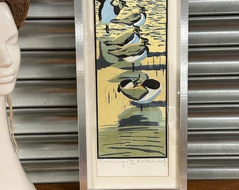 Beautiful Artwork Titled ‘Five Lapwings’ By Robert Greenhalf 12/100 - Woodcut