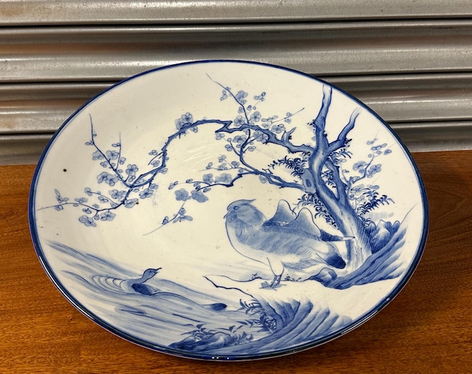 Japanese Arita Porcelain Charger – Sometsuke Blue & White – Bird and Blossom Design