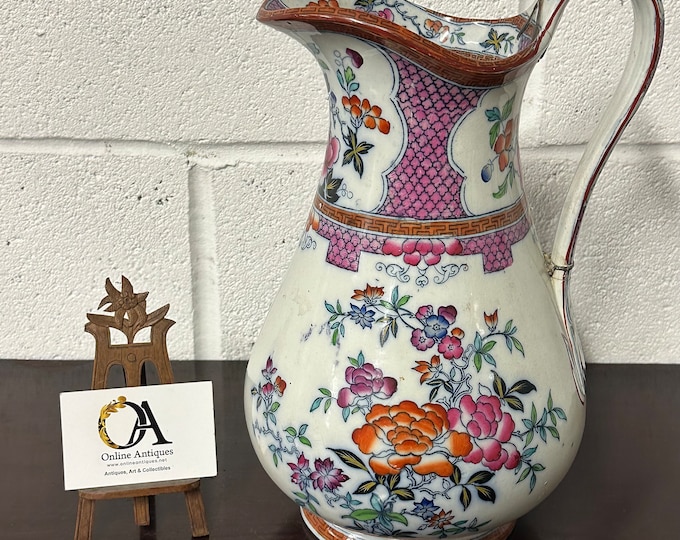 Gorgeous Antique Ceramic Hand Painted Floral Jug Vase (A/F)