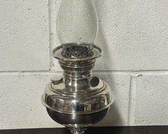 Antique Silver Plate Victorian Oil Lamp With Glass Funnel - Home Decor