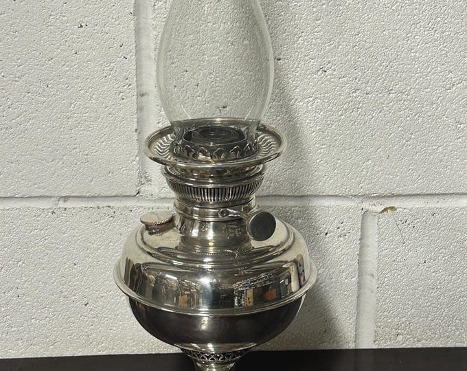 Antique Silver Plate Victorian Oil Lamp With Glass Funnel - Home Decor