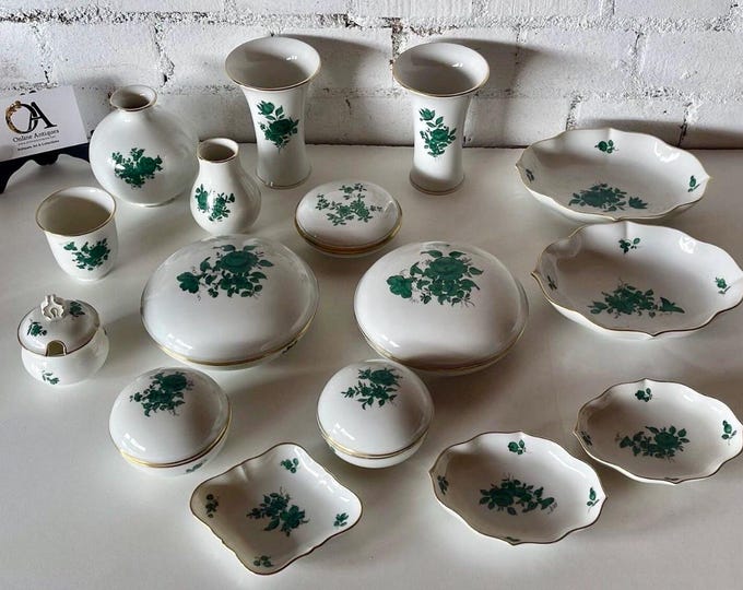 Augarten Wien Maria Theresia Green Rose Porcelain Set – 16 Pieces – Austrian Fine China