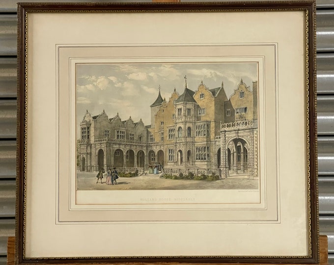Framed & Glazed Antique Coloured Lithograph of Holland House, Middlesex 1881