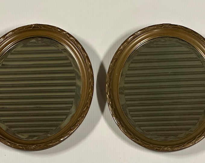 Pair Of Early c1900’s Antique Oval Gilt Wood Framed Bevelled Mirrors