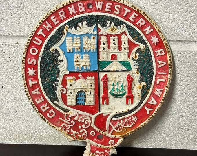 Heavy Cast Iron Great Southern & Western Railway Sign - GS  WR 1925 Impression mark verso