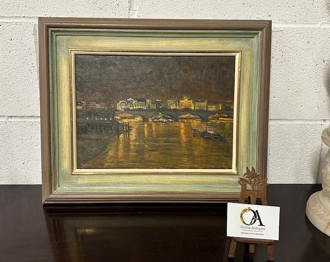 Original Oil Painting By Victor Willis ‘Night View From Blackfriars Bridge’ exhibited at the Royal Academy of Arts in 1997