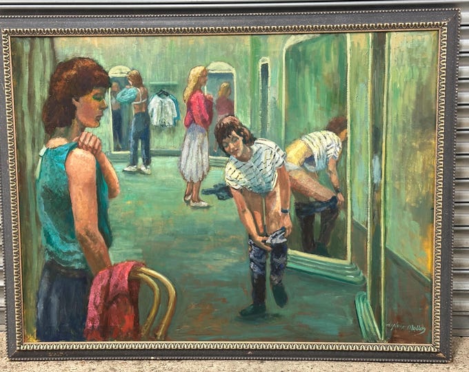Very Large Oil Painting, Ladies Changing Rooms Back In The Day By Sylvia Molloy
