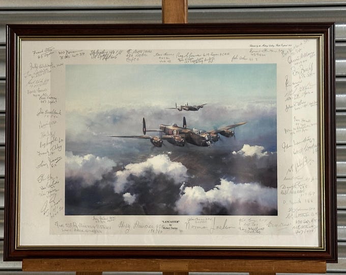 Framed Print ‘Lancaster’ by Robert Taylor signed by 49 Bomber Command Veterans - A rare item