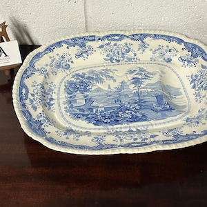 Rare Large Victorian Chinese Marine Blue & White Meat Plate /Platter