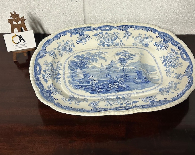 Rare Large Victorian Chinese Marine Blue & White Meat Plate /Platter