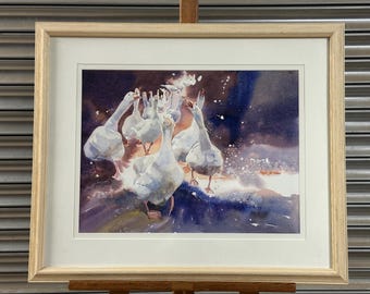 Lovely Original Watercolour Painting Of Geese By Catherine Staveley - Art