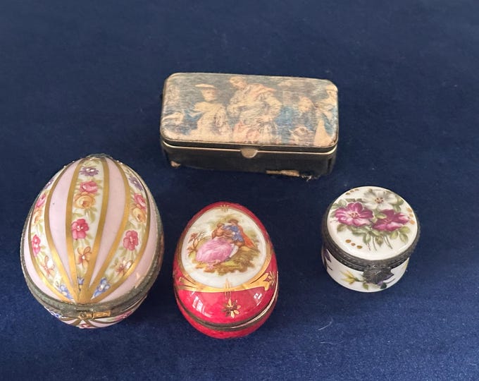 Antique Limoges Dubarry Porcelain Egg Trinket Box & 3 Other Trinket Boxes