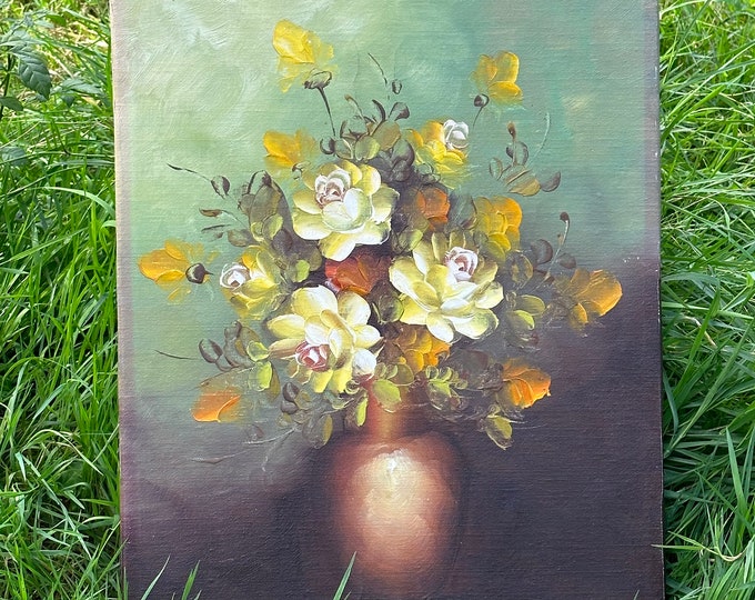 Beautiful Original Antique French Still Life Oil Painting On Canvas Of Flowers.