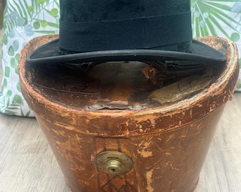 Antique Army & Navy Silk Top Hat with Original Leather Case Edwardian