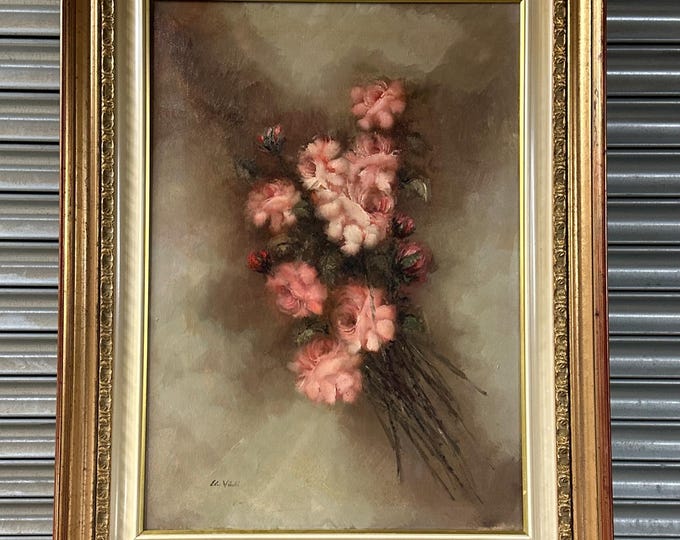 Large Vintage Gilt Framed Oil Painting Floral Still Life By Italian Artist Elio Vitali