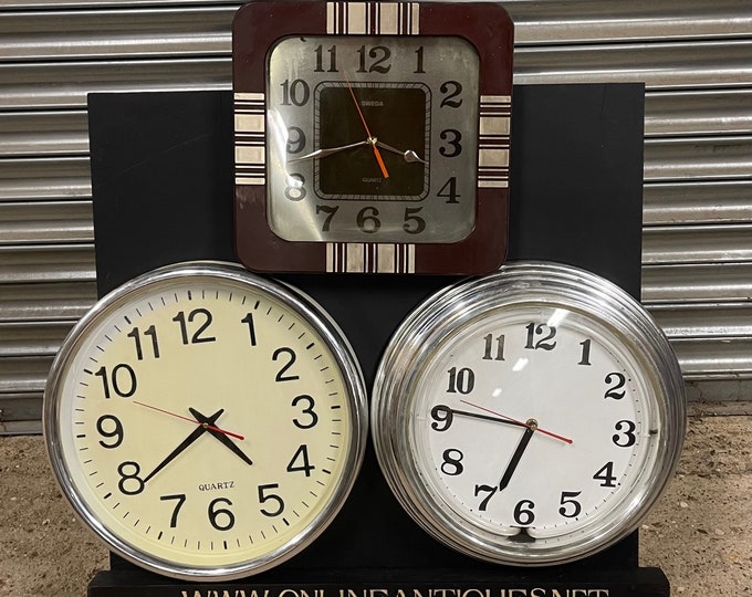 Three Large Vintage Retro Style Wall Clocks.